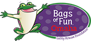 Special 20 years Bags of Fun Logo, includes a large number 20, company name and frog illustration