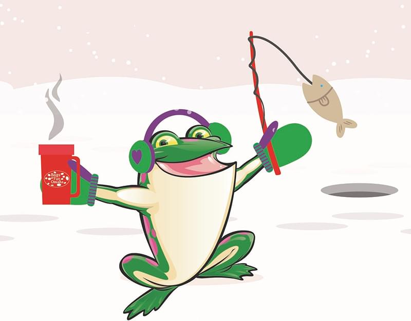 Bags of Fun Frog Ice Fishing Illustration