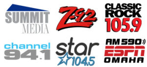 Summit Media Logo with logos for the radio stations: Z-92, Classic Rock 105.9, Channel 94.1, Star 104.5, AM 590 ESPN OMAHA