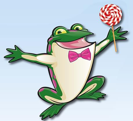 Bags of Fun Frog holding a candy cane lollipop