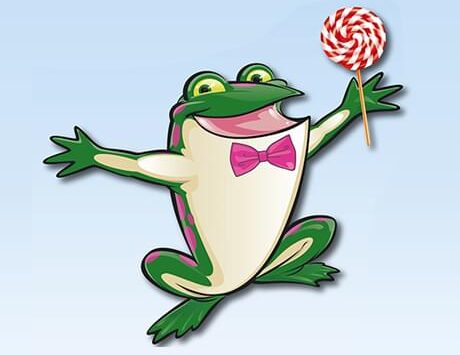 Bags of Fun Frog holding a candy cane lollipop