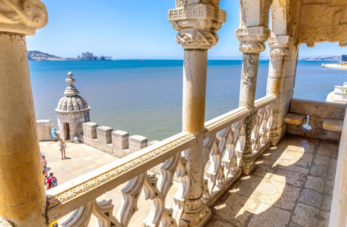 View of the water from a castle balcony