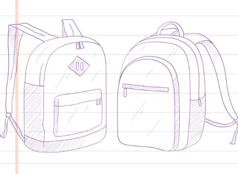 a line drawing of two backpacks on lined paper.