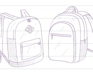 a line drawing of two backpacks on lined paper.