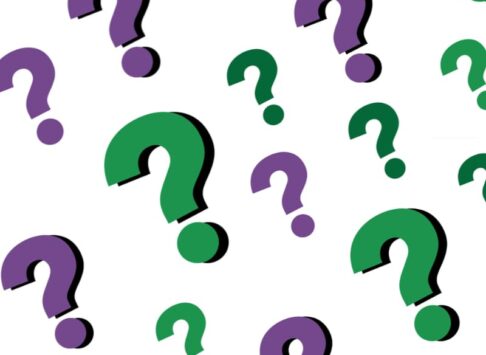 lots of purple and green question marks