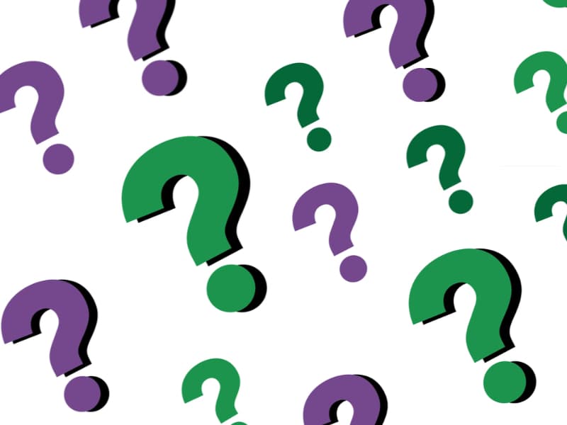 lots of purple and green question marks